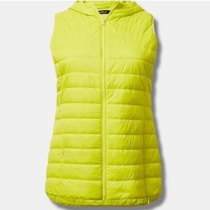 Torrid Bright Neon Yellow Quilted Hooded Puffer Vest